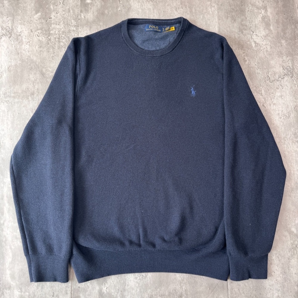 Polo Ralph Lauren Sweater Mens XL Navy Blue Cotton Crewneck Pony Logo Pullover